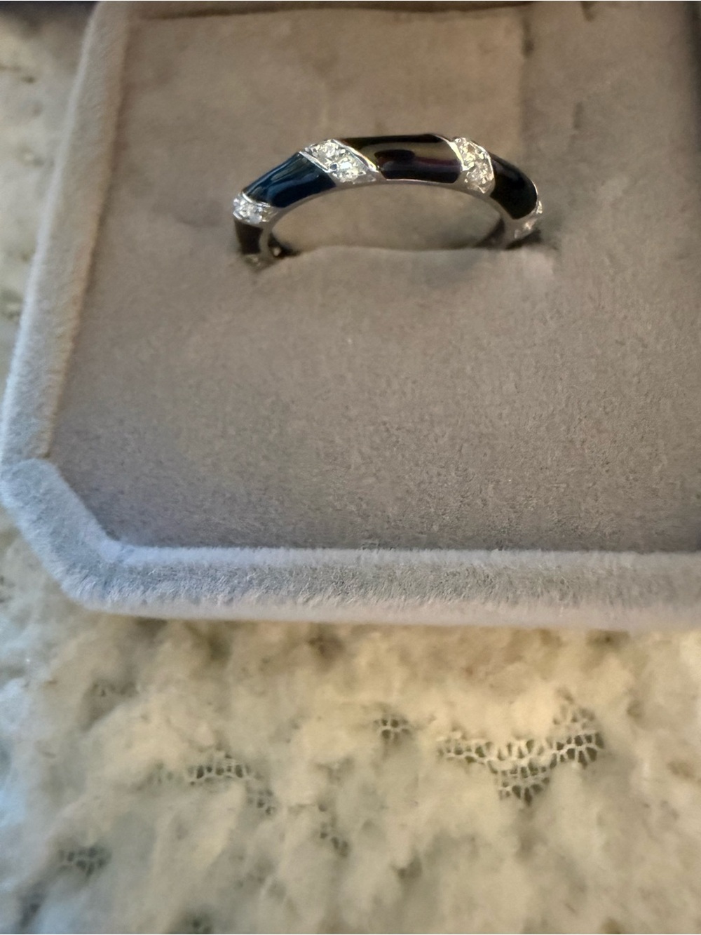 Black Enamel and Crystal Accent Women's Ring
